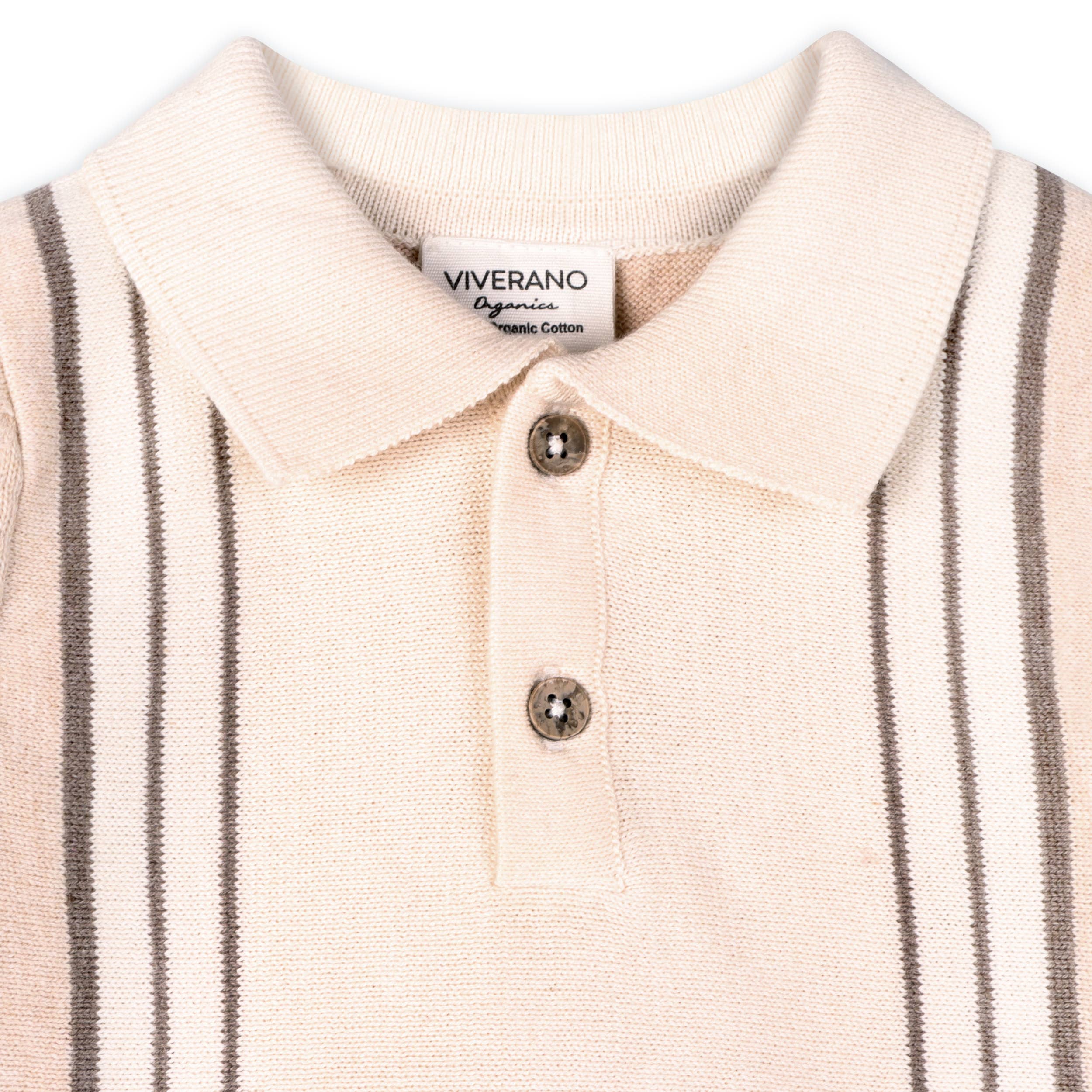 Chiné Avoine/Naturel Ensemble classique en maille polo rayé pour bébé : pull et pantalon (bio) en vente sur Faire2