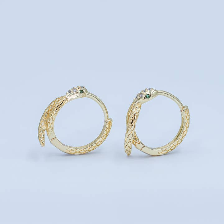 24K Gold Filled CZ Scaled Snake Circular Huggie Hoop Earrings | AB745 for wholesale by Aim Eternal