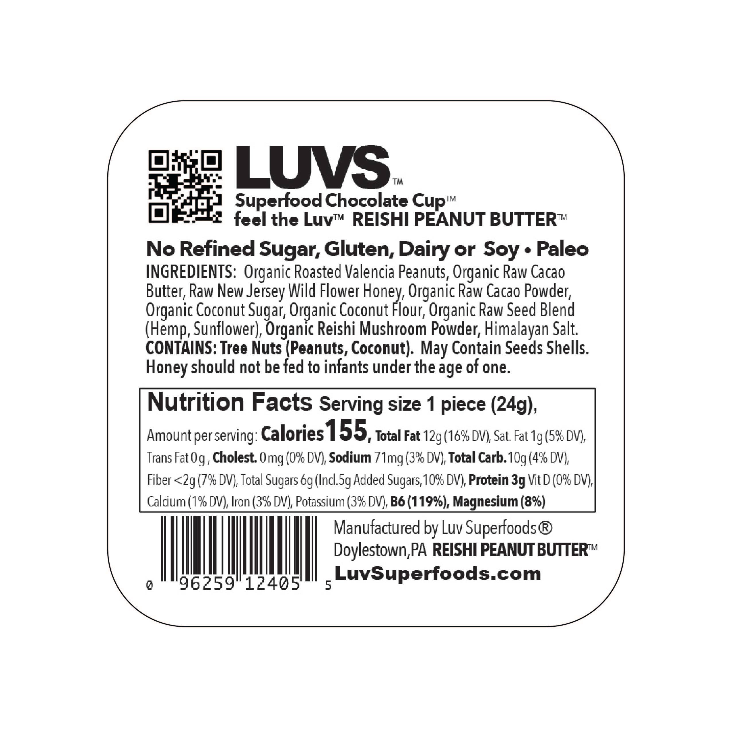 LUV Superfoods – wholesale Chokladtäckta godisar – Reishi Jordnötssmör + 250 mg Reishi i mörka chokladkoppar5