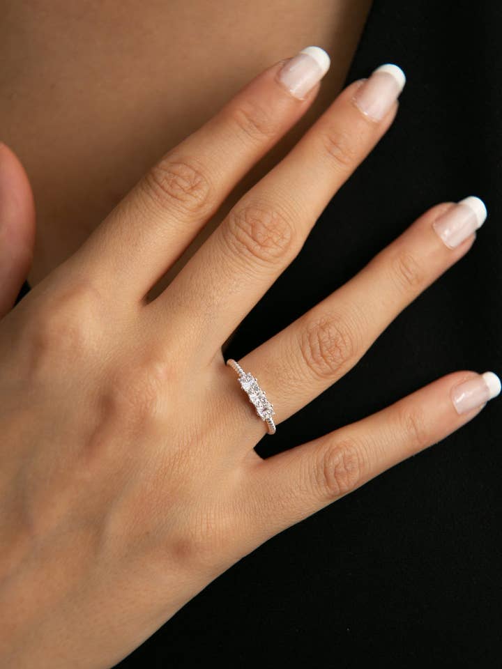 Women's 925 Sterling Silver Ring with Row Stone Detail for wholesale by Volenia Silver