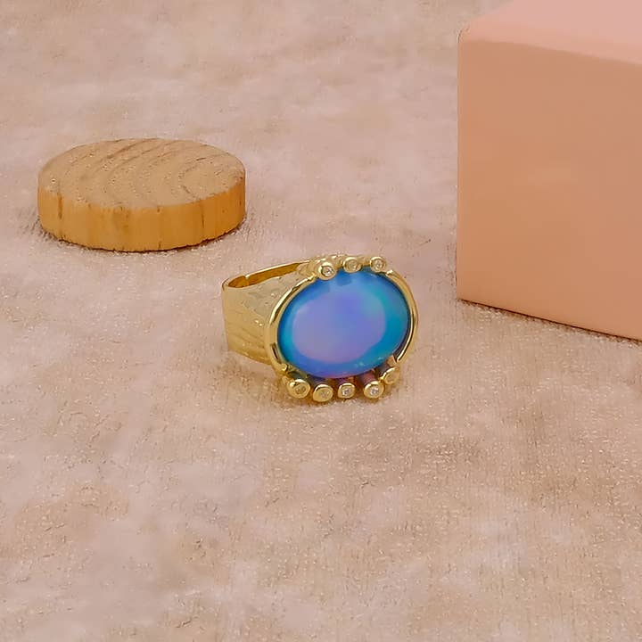 El Joyero - Wholesale Multi-Stone Ring - Fire Opal Oval Ring Gold-Plated Adjustable Jewelry Rings 2