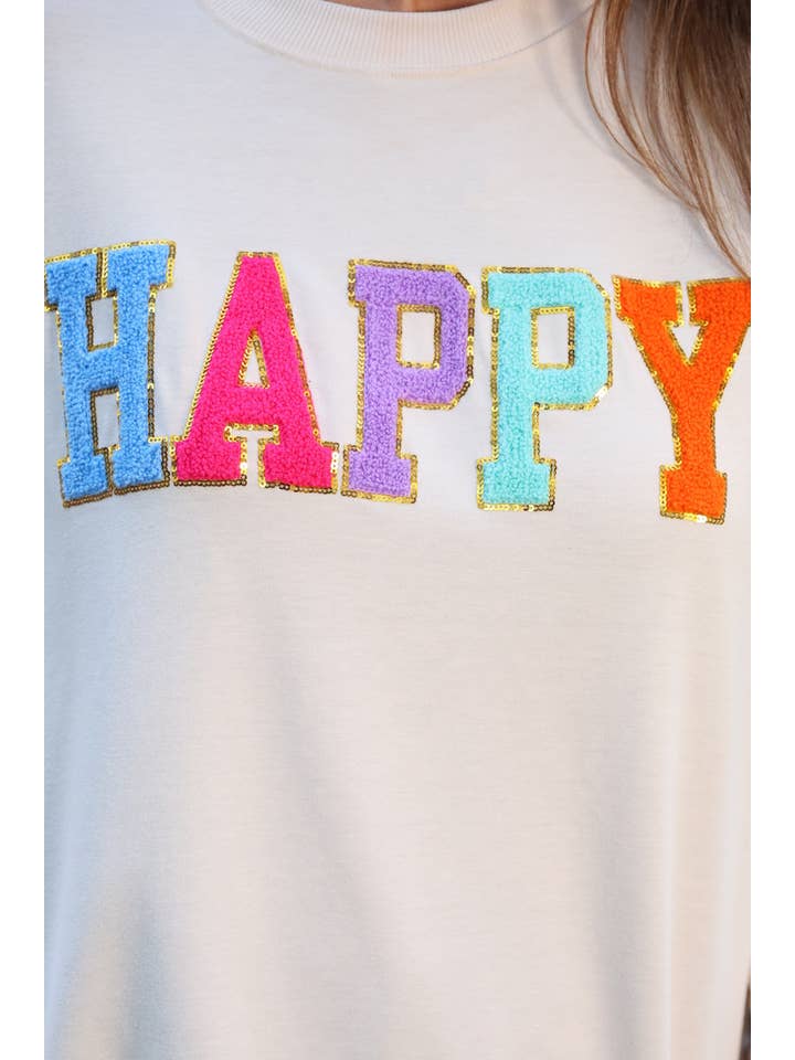 Taupe Happy Patch Pullover for wholesale on Faire7