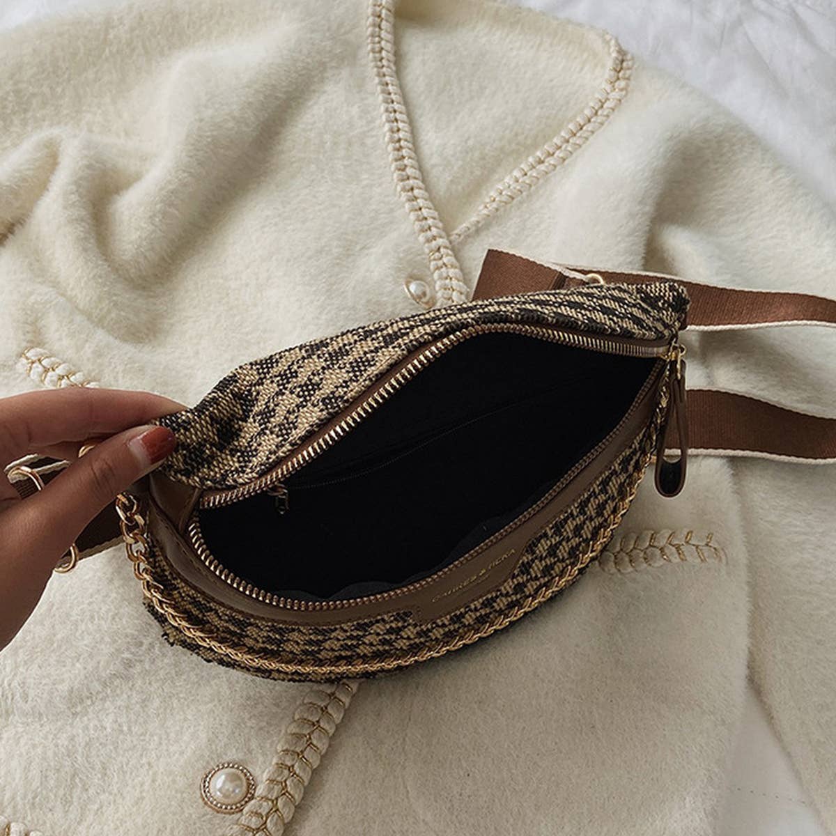 ACCITY - Wholesale Belt Bag - Women's - LEOPARD PRINT BLACK CHAIN STRAP FANNY BELT BAG_CWAB09236