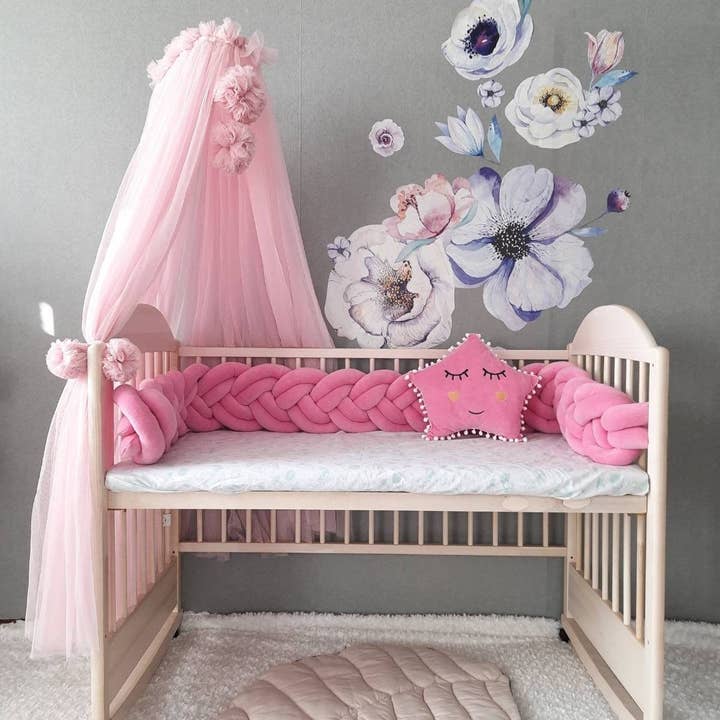 Allbright Kids - Wholesale Bed canopy – Child & baby - Canopy Bed tulle for nursery / Kids hanging tent for bedroom / Princess playhouse / Pom Pom canopy