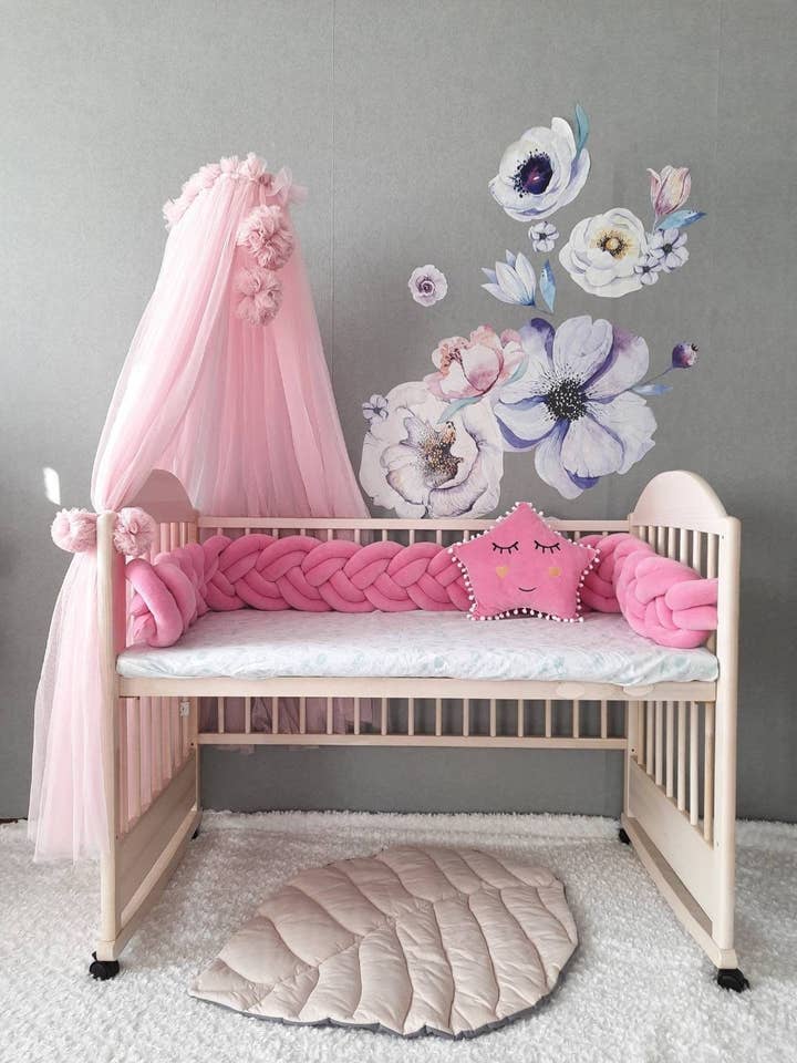 Canopy Bed tulle for nursery / Kids hanging tent for bedroom / Princess playhouse / Pom Pom canopy for wholesale by Allbright Kids
