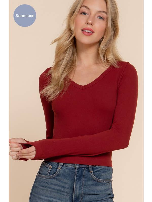 Active Basic | Active USA - Wholesale Knit Top - Women's - Long Sleeve V-neck Rib Seamless Top3