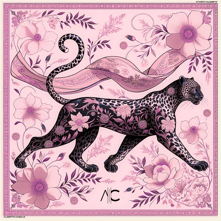Proud Panther Cléo small silk square for wholesale by ALBERTO CABALE