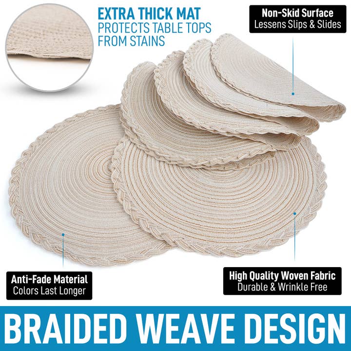 Zulay Kitchen - Wholesale Placemat - 15-Inch Braided Round Placemats – Set of 627