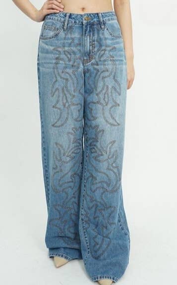 MEBON - Wholesale Jeans - Women's - Wide-leg Baggy Embroidered Denim Pants_FAE180