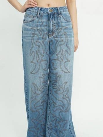 Pantalones Vaqueros Anchos Bordados de Pierna Ancha_FAE18PLUS para venta al por mayor de MEBON