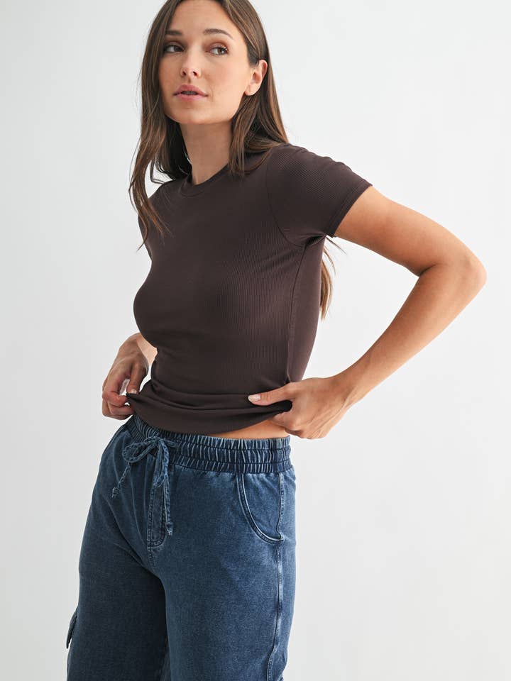 Mono B - Wholesale Athletic Top - Women's - Essential Short-Sleeved Micro-Ribbed Athleisure Top20