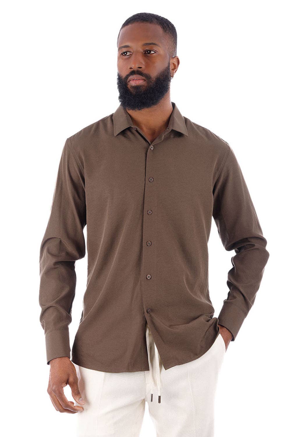 BARABAS - Vente Chemise à col boutonné – homme - Chemise décontractée à manches longues pour hommes de couleur unie 4B3318