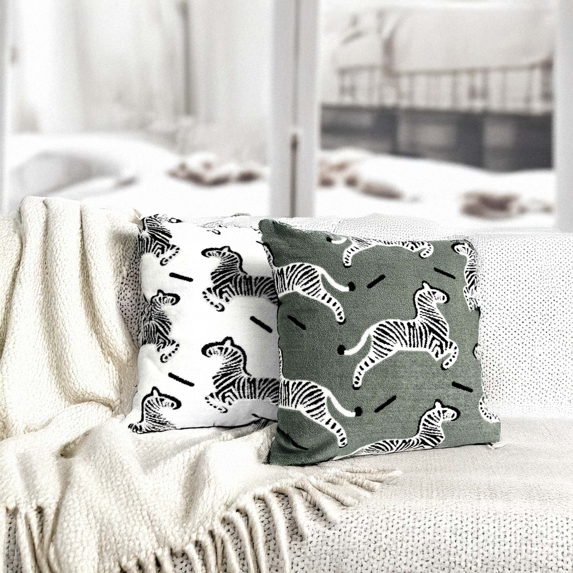 FLUFFERY - Wholesale Throw/Decorative Pillow - Holiday Decor Cozy Zebra Throw Pillow, Green (18&quot; x 18&quot;)0