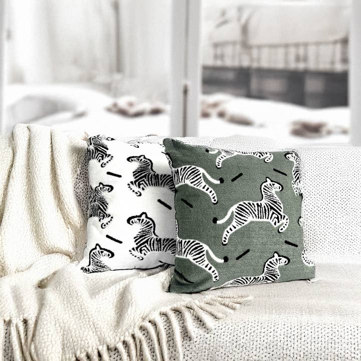 FLUFFERY - Wholesale Throw/Decorative Pillow - Holiday Decor Cozy Zebra Throw Pillow, Green (18" x 18")