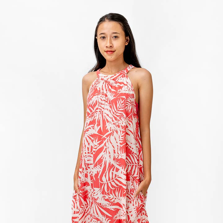 VENDA | Vestido Eco-Rayon Twiggy | Coral Vivo Palma por atacado de Balizen Direct from Bali