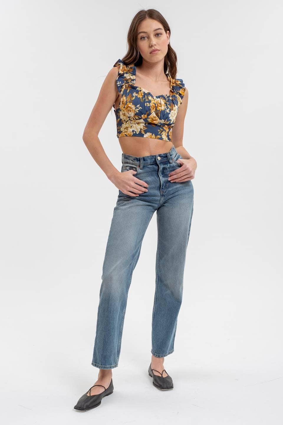 Blu Pepper - Vente Chemisier – femme - Haut court à bretelles à volants floraux14