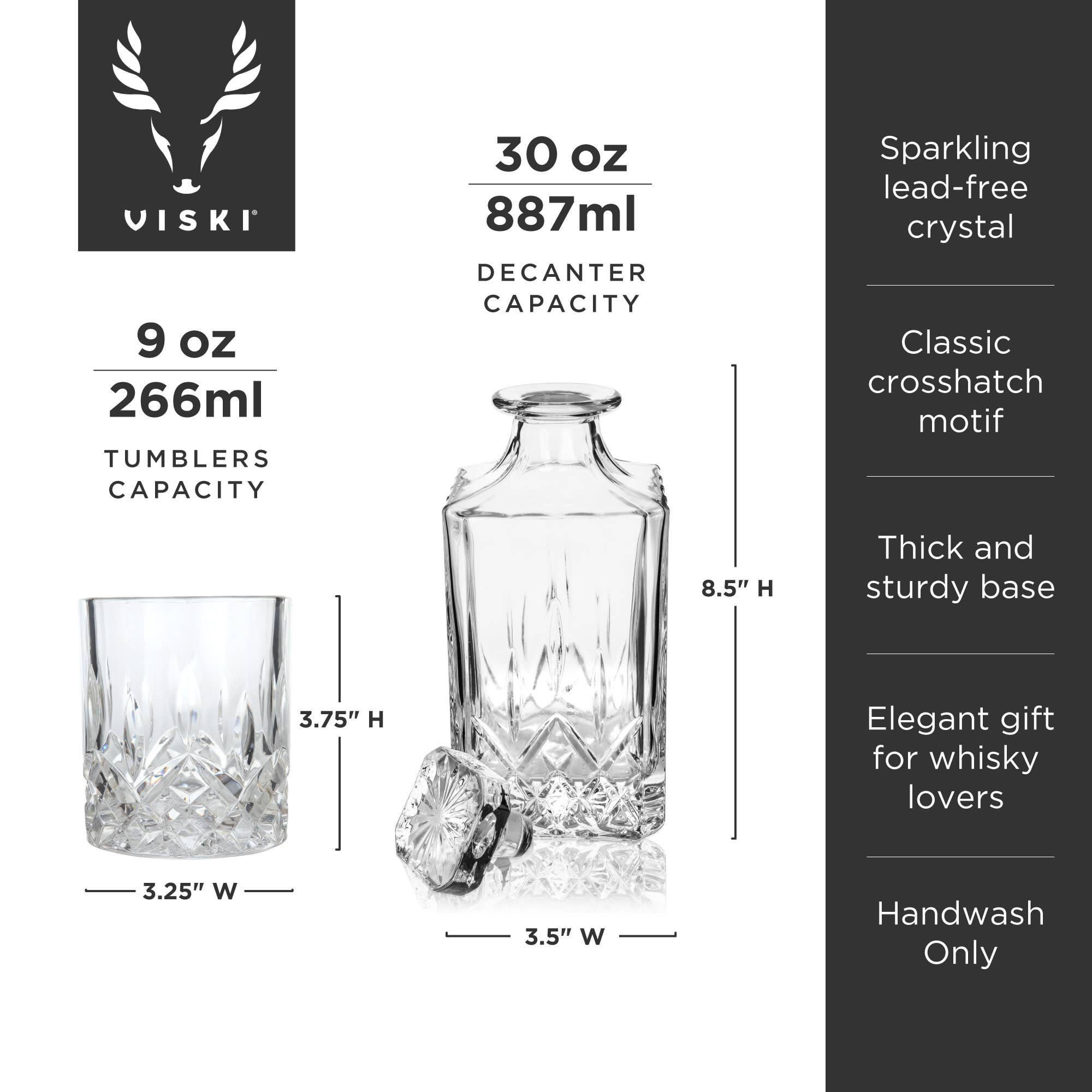 Viski - Wholesale Decanter - Admiral™ Crystal Whiskey Decanter and Tumblers Set of 37