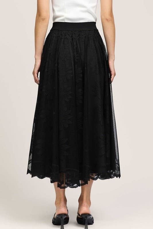 Current Air - Wholesale Skirt - Women's - Floral Embroidered Mesh Midi Skirt2