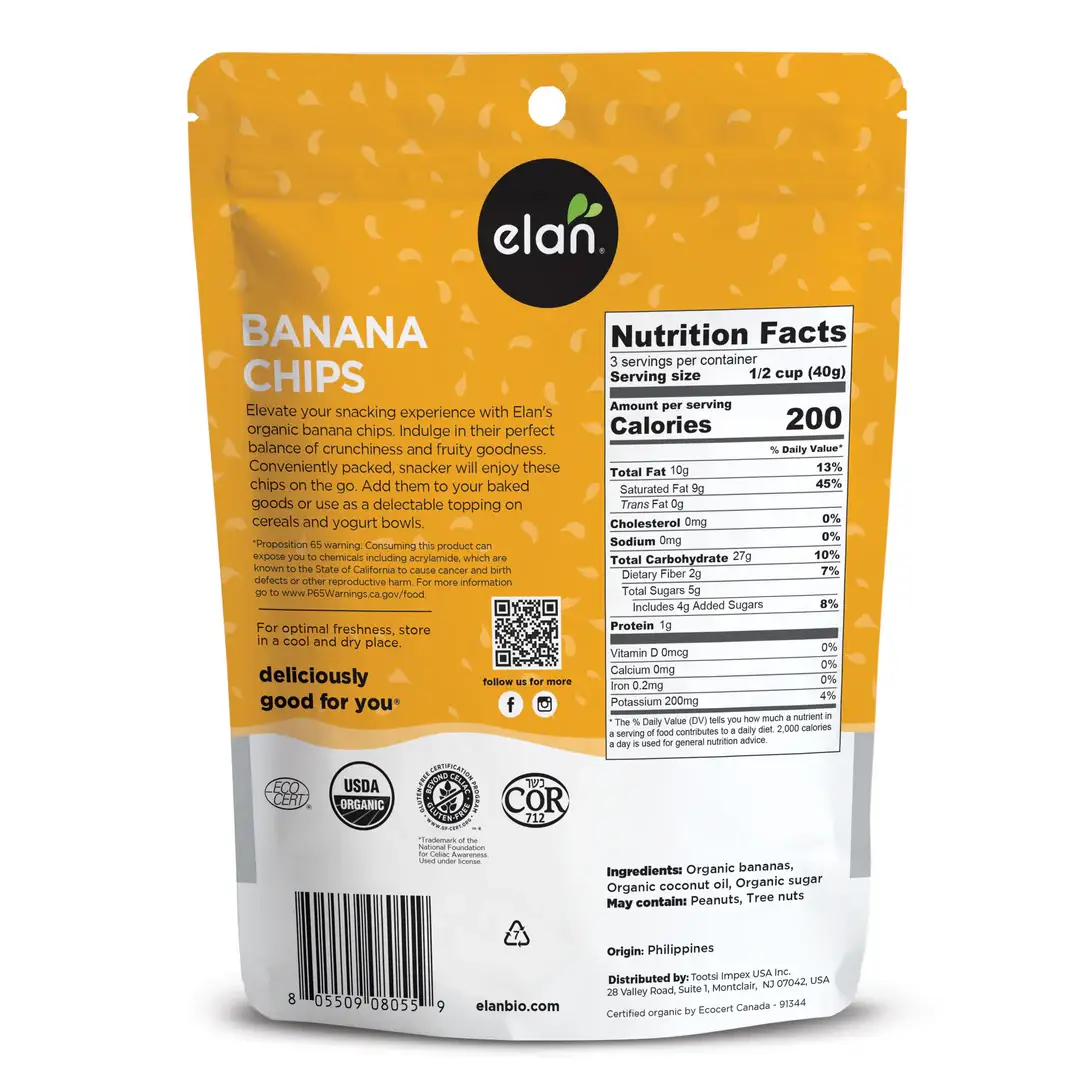 Elan - Wholesale Chips - Elan Organic Dried Fruit Banana Chips, Snacks, Vegan (5 oz)1