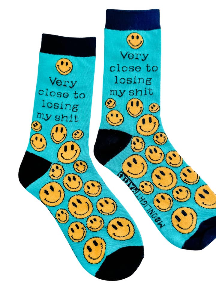 Very Close to Losing My Shit - Funny Unisex Socks - Gift and other Purchase Wholesale sassy socks. Free Returns & Net 60 Terms on Faire trending on Faire.