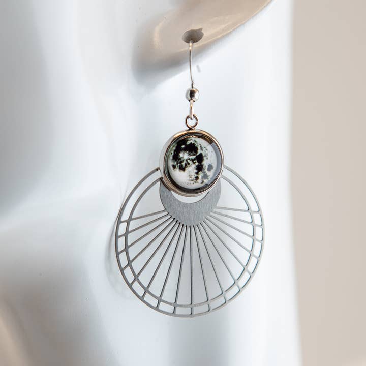 Moon Rays Art Nouveau Stainless Steel Earrings for wholesale by TAKENYA