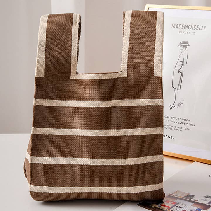 ACCITY - Wholesale Tote Bag - Women's - STRIPE PRINT CROCHET TOTE BAG MINI CLUTCH PURSE_CWAB0881