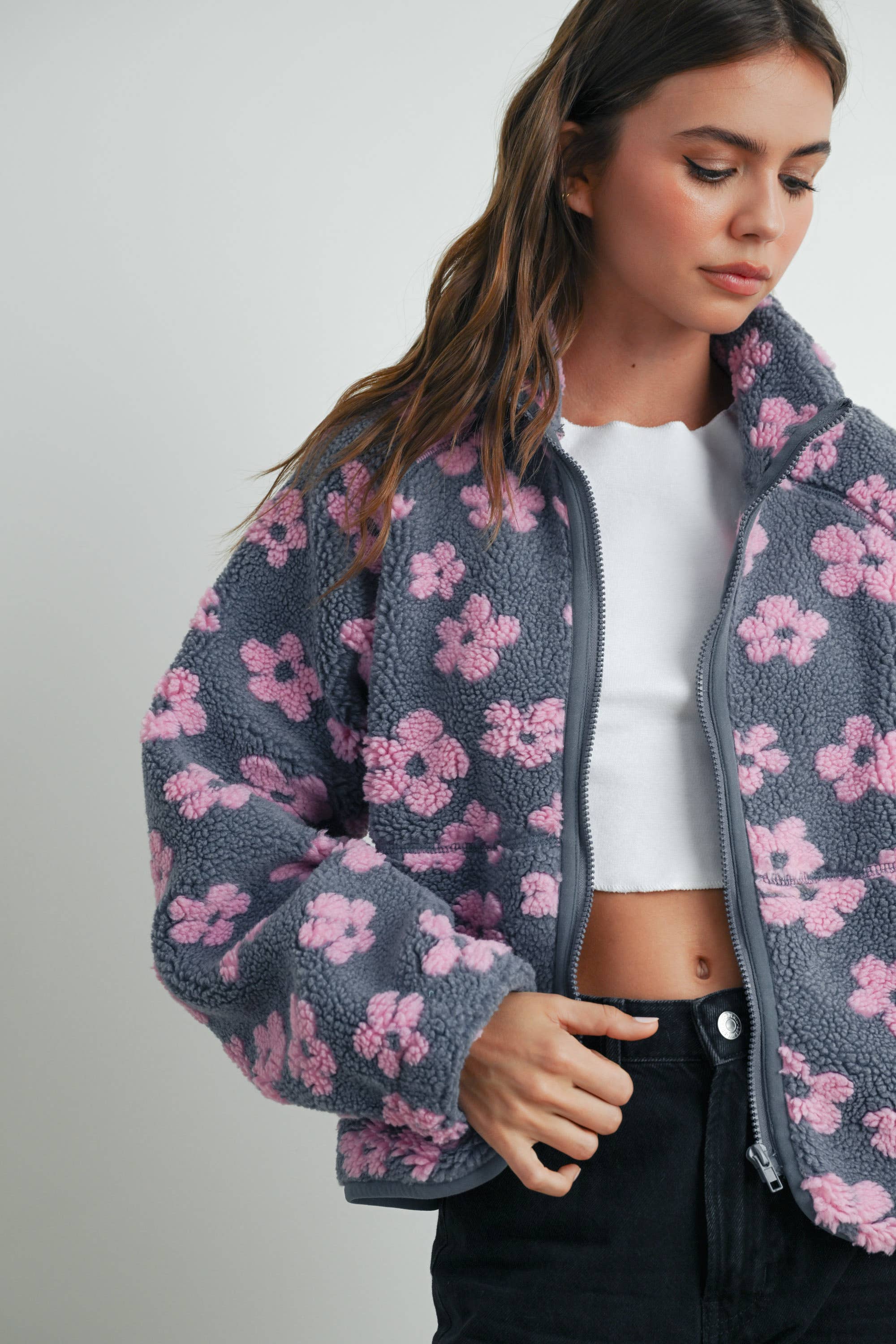 BUTTERMELON - Wholesale Fleece - Women's - Fall Daisy Flower Pattern Fleece Sherpa - BMJ700811