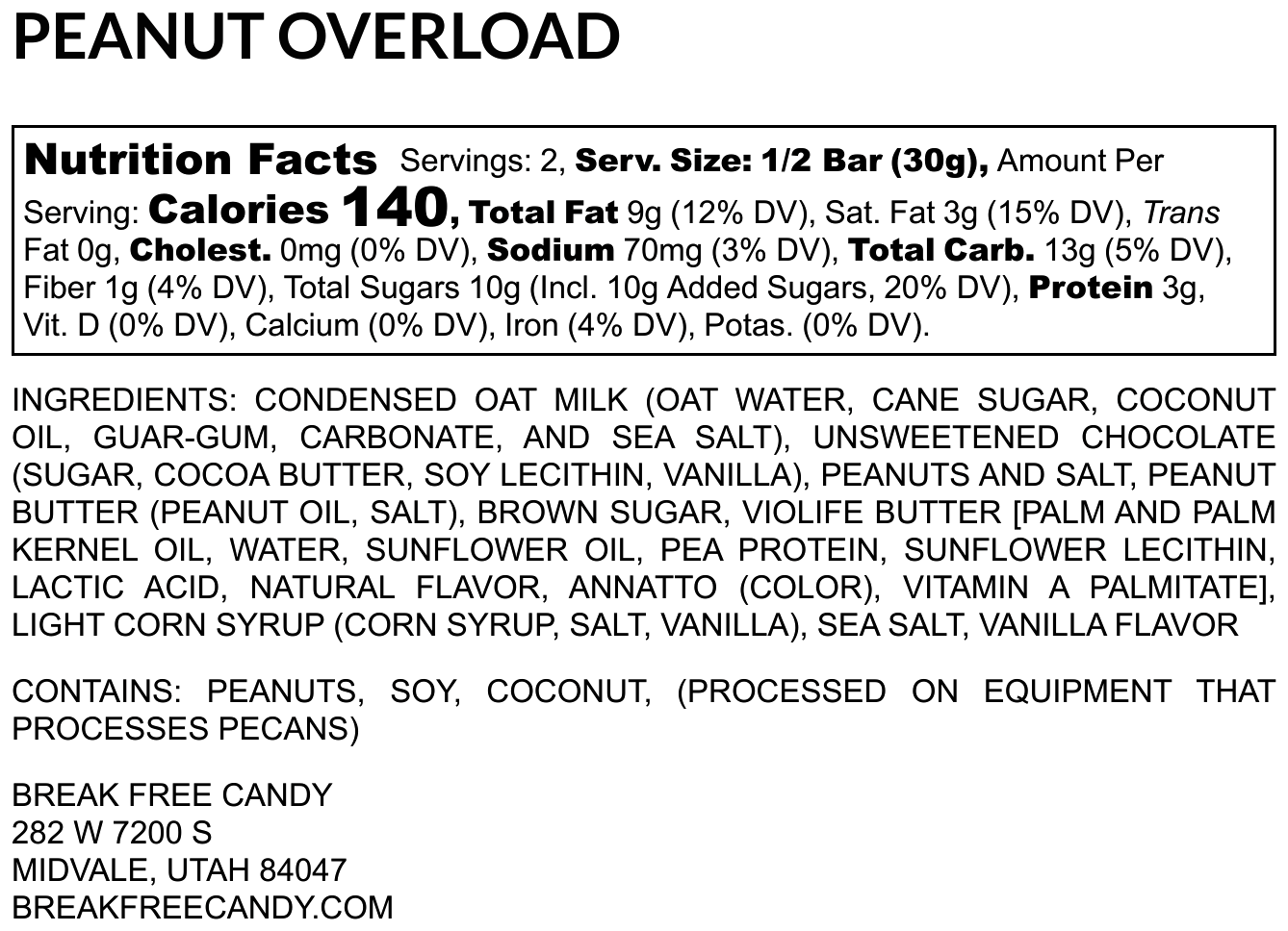 Break Free Candy - Wholesale Chocoladereep - Vegan Peanut Overload™ Snoepreep (Verpakking van 12)4