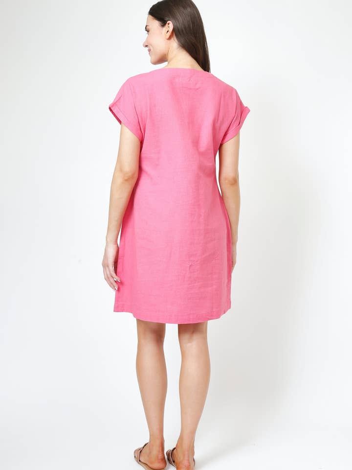 Gala Dress - Pink - Organic Cotton Linen Blend for wholesale by Mudd & Water