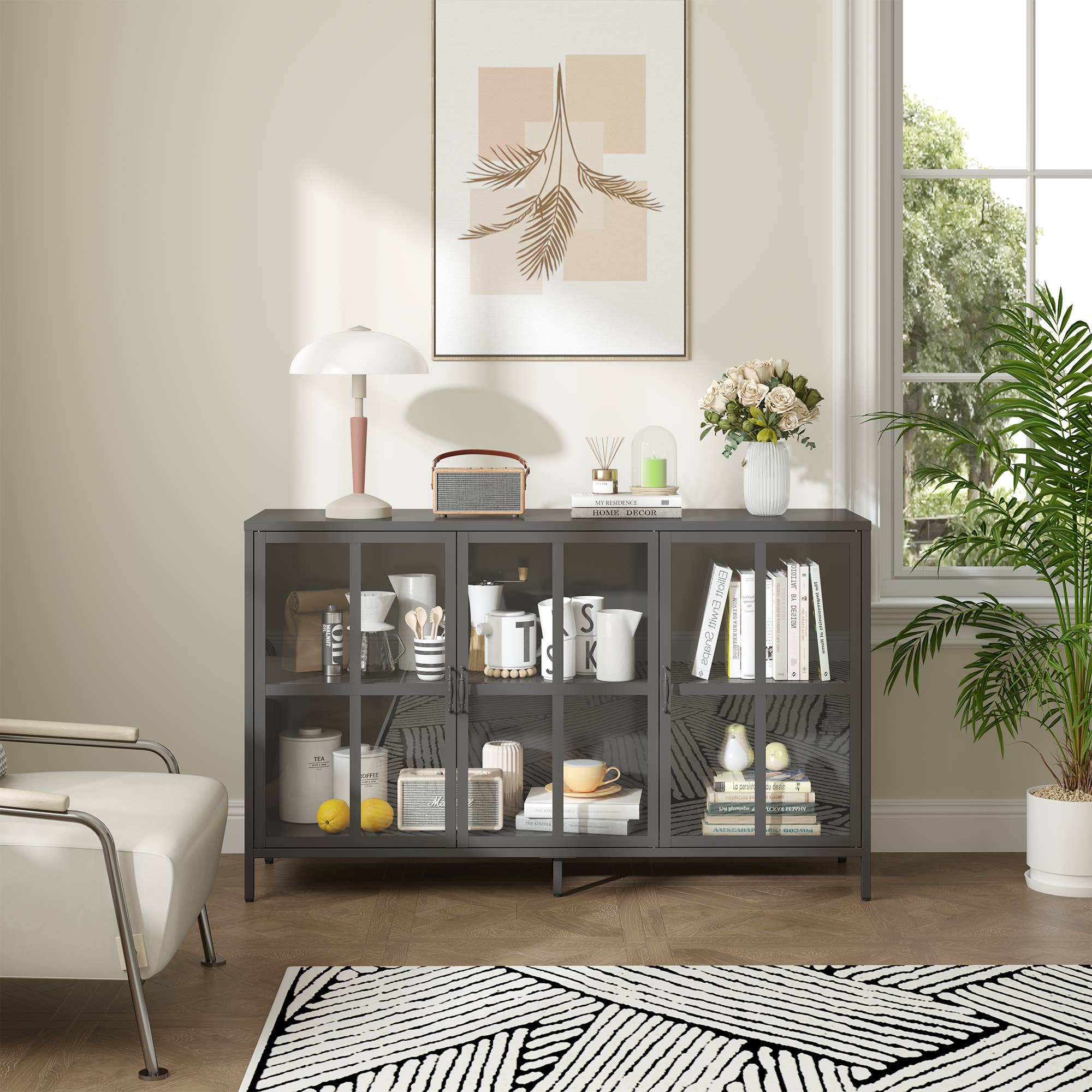 Glamour Home - Wholesale Cabinet - Berlinde 33.52-inch Black Three Door Metal Sideboard8