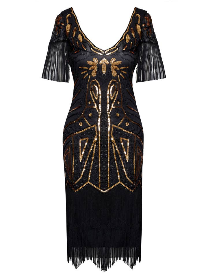 BABEYOND - Wholesale Dress - Women's - Art Deco Paisley Sequin Fringe Dress7