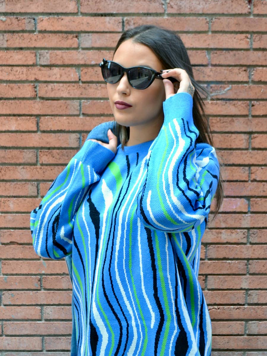 Flipa Barcelona - Vendita all'ingrosso Maglione tricot - Donna - Maglione stampato animale blu con taglio ampio4