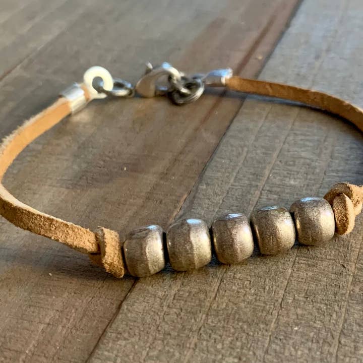Simple Chic- fair trade silver bead bracelet on vegan suede for wholesale by Nellie Pratt Artisan Jewelry