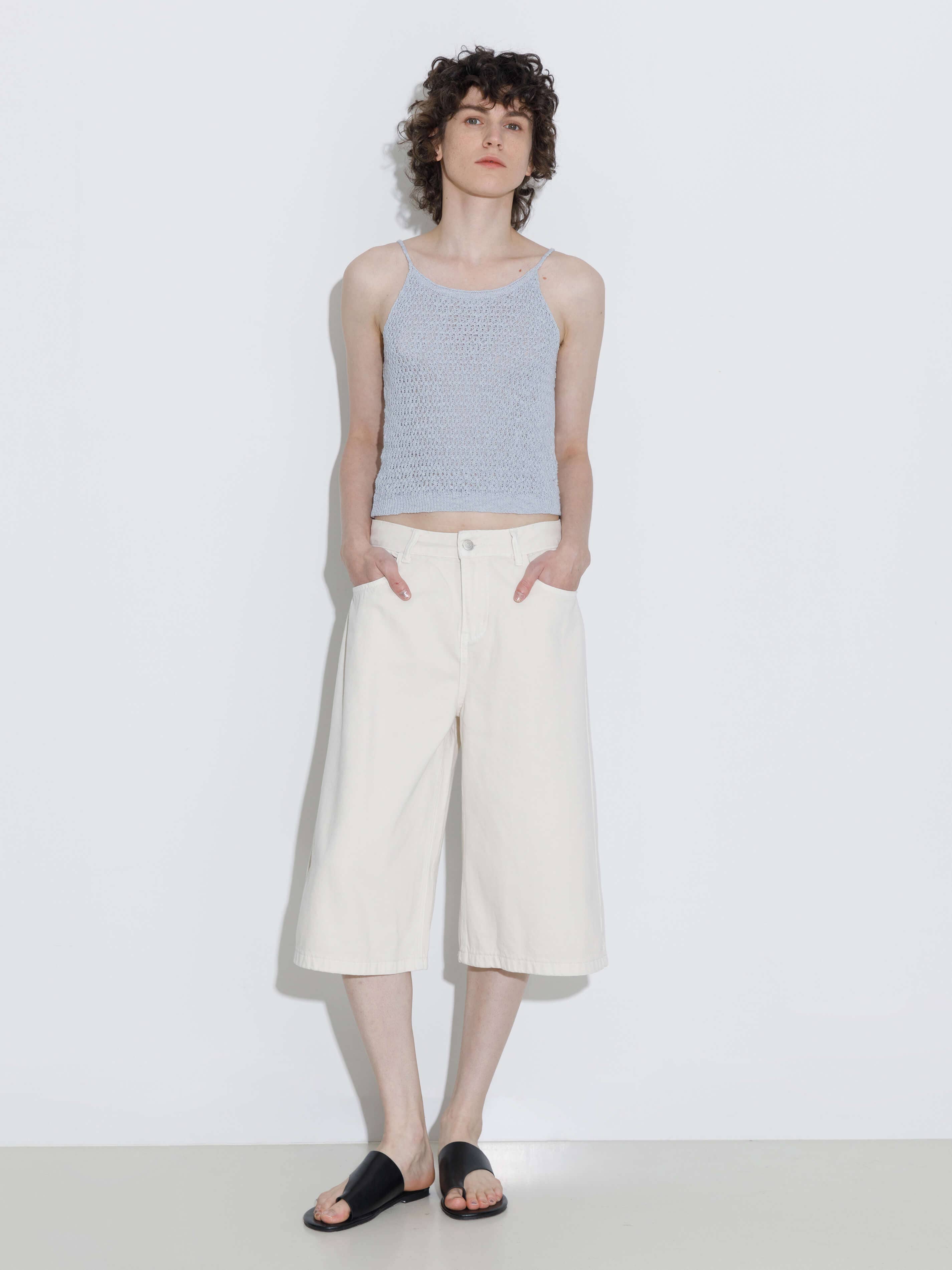 CUBIC - Vente Short – femme - Short en jean ample mi-genou blanc/bleu16