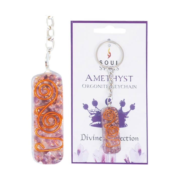 Orgonite Crystal Keychain (4.5 cm.) - Amethyst for wholesale by Designs by Deekay Inc.