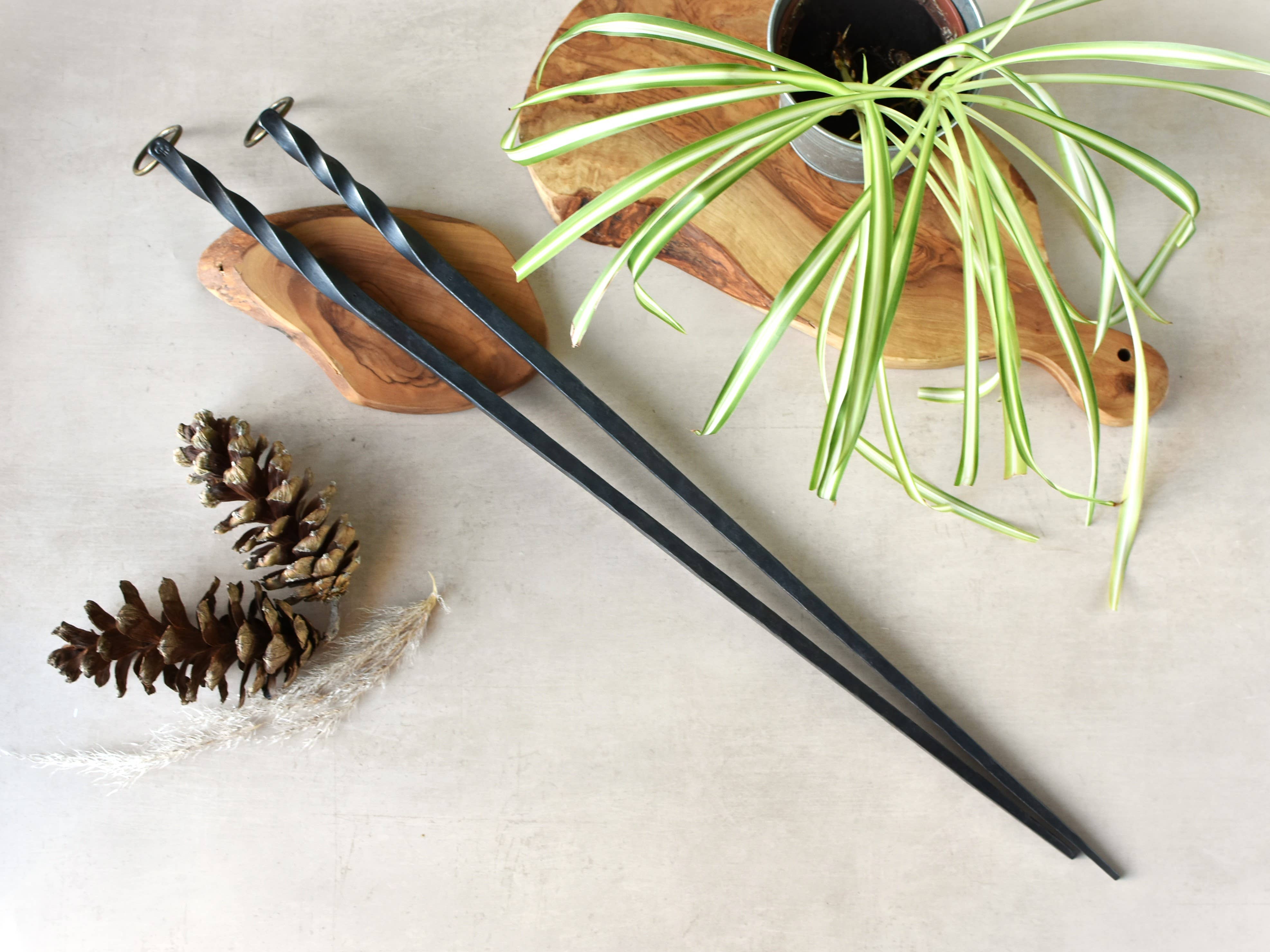 Coach House Forge – wholesale Fire pit – Handforged Iron 'Barley Twist' Poker with Bronze Hook Ring1