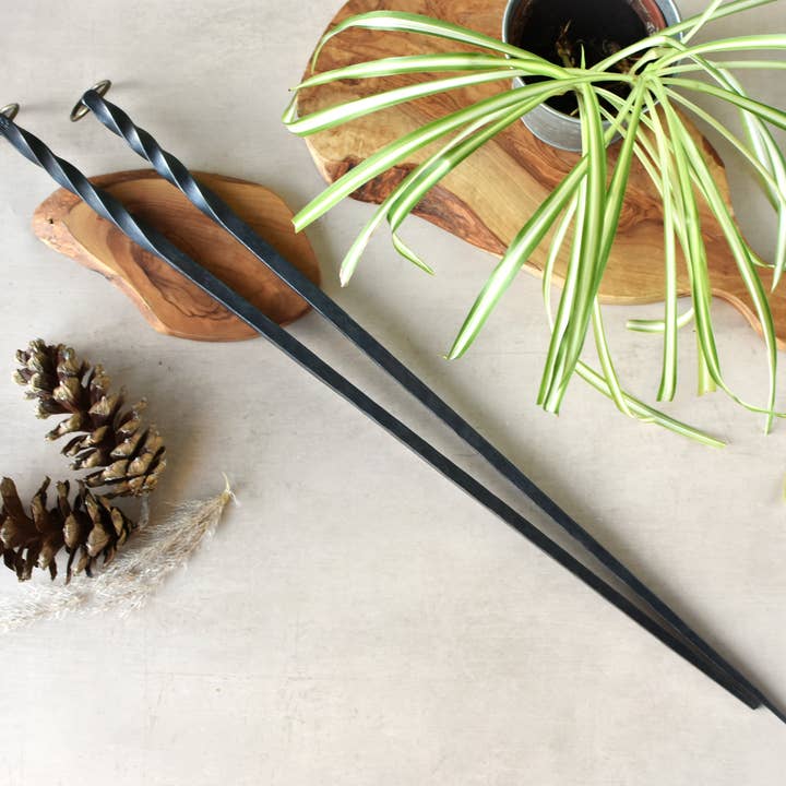 Coach House Forge – wholesale Fire pit – Handforged Iron 'Barley Twist' Poker with Bronze Hook Ring1