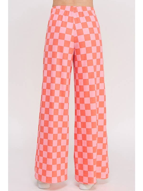 JADE BY JANE - Wholesale Pants - Women's - HIGH WAIST CHECKERED STRAIGHT LEG KNIT PANTS