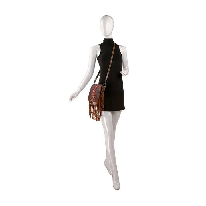 Brown Western Design Fringed Shoulder Bag for wholesale on Faire