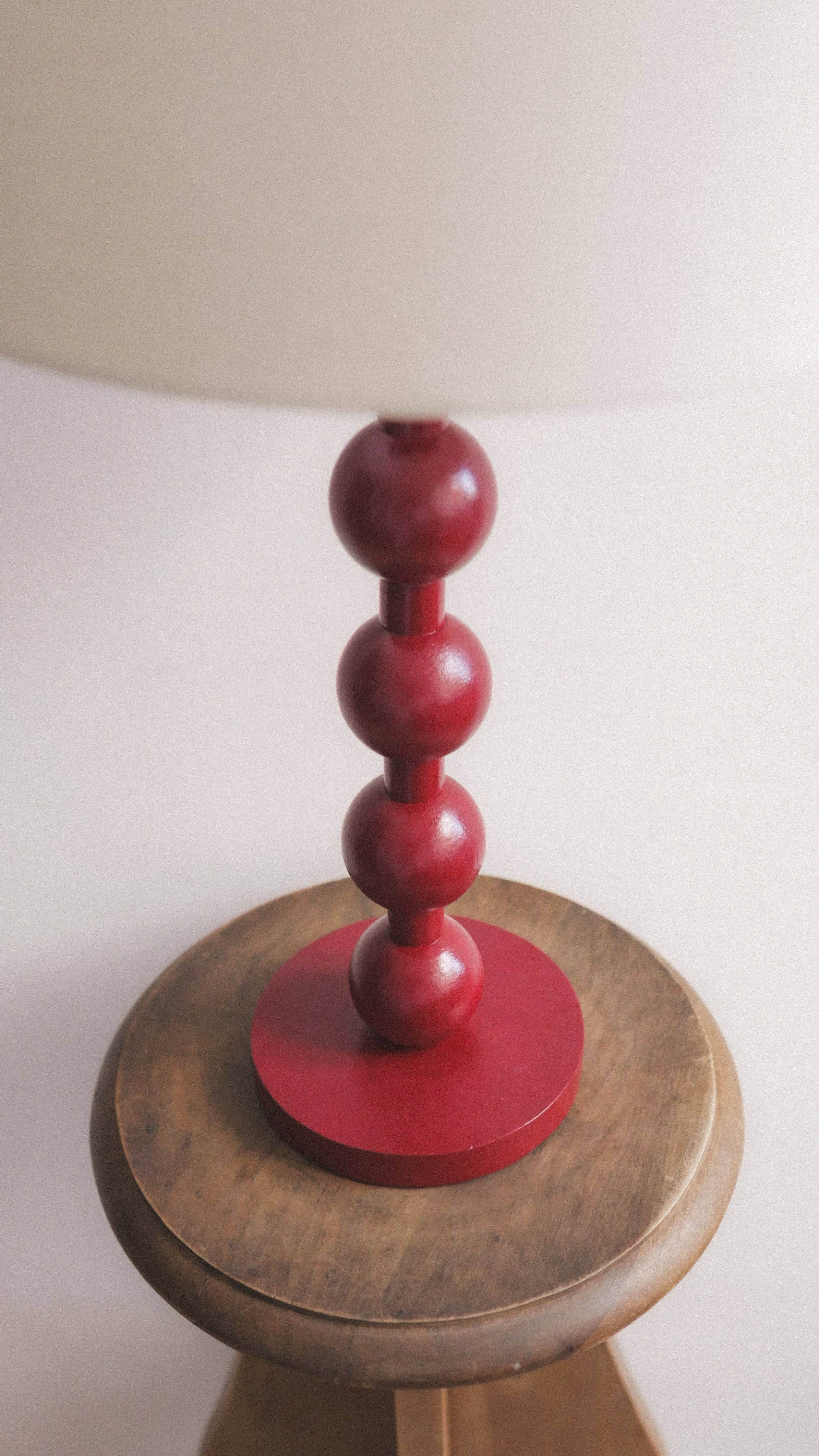 Massio Concept - Wholesale Accent/Desk Lamp - BOWDEN BURGUNDY Table Lamp with Wooden Balls and Linen (32X32X56cm)2