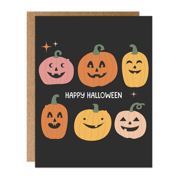 Glad Halloween Jack O' Lanterns-kort för wholesale av Poppermost Prints