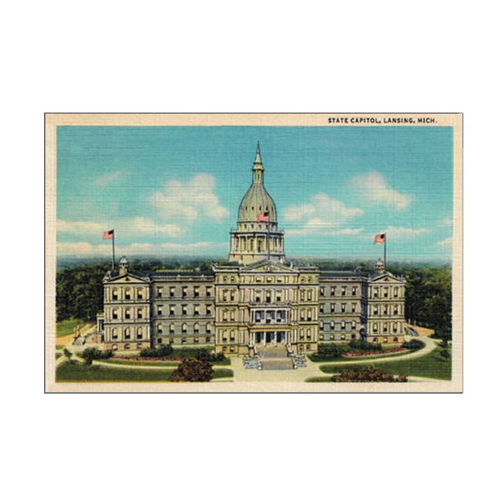 Michigan State Capitol in Lansing Linen Postcard for wholesale by City Bird