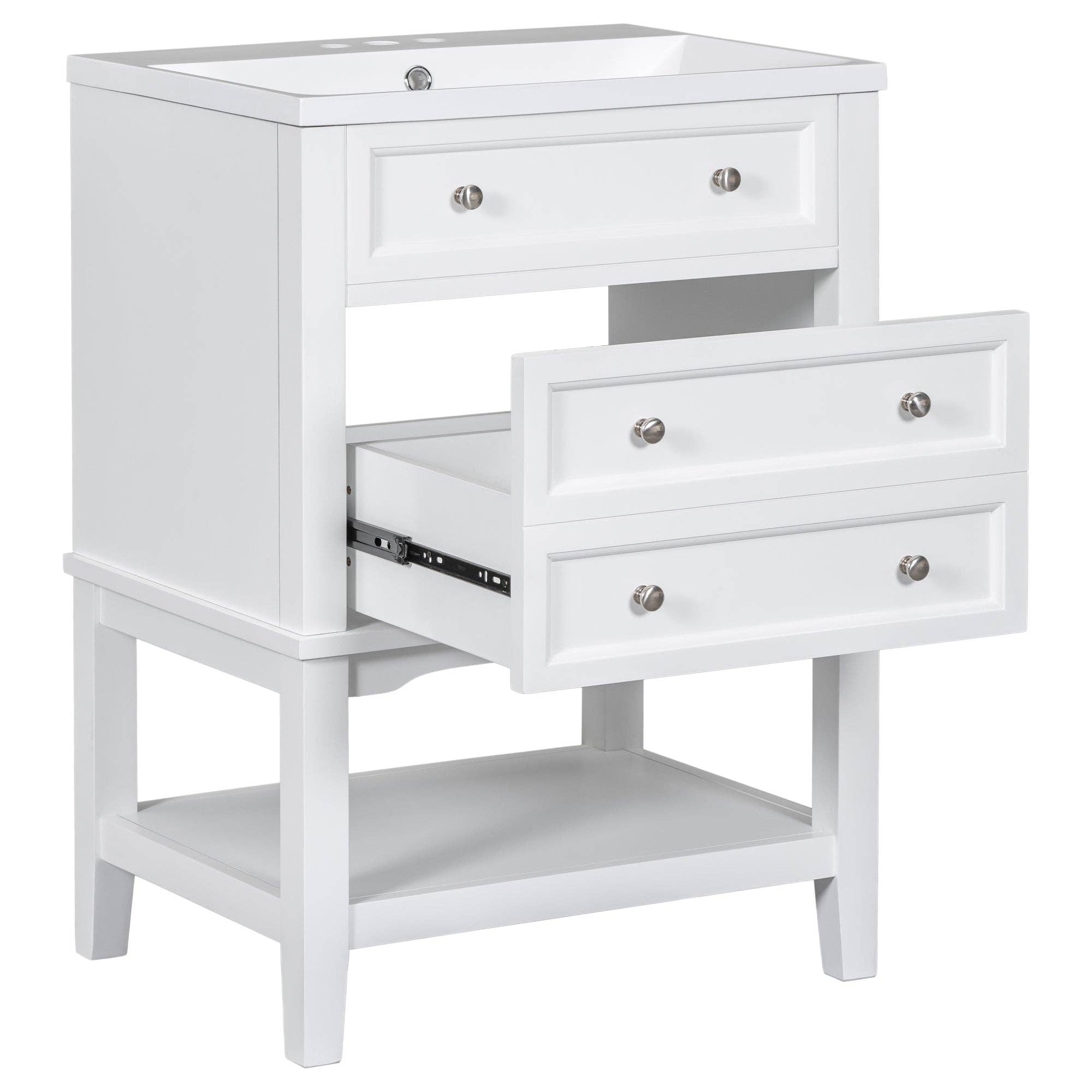Orange County Decor - Wholesale Cabinet - 24" Bathroom Vanity With Sink, Bathroom Storage Cabinet With Drawer And Open Shelf, Solid Wood Frame, White White Solid Wood Mdf16
