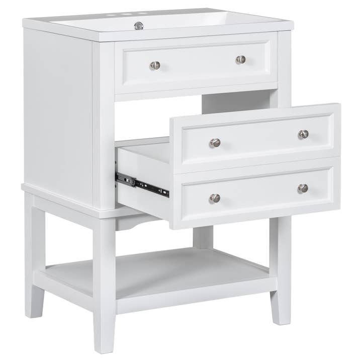 Orange County Decor - Wholesale Cabinet - 24" Bathroom Vanity With Sink, Bathroom Storage Cabinet With Drawer And Open Shelf, Solid Wood Frame, White White Solid Wood Mdf16