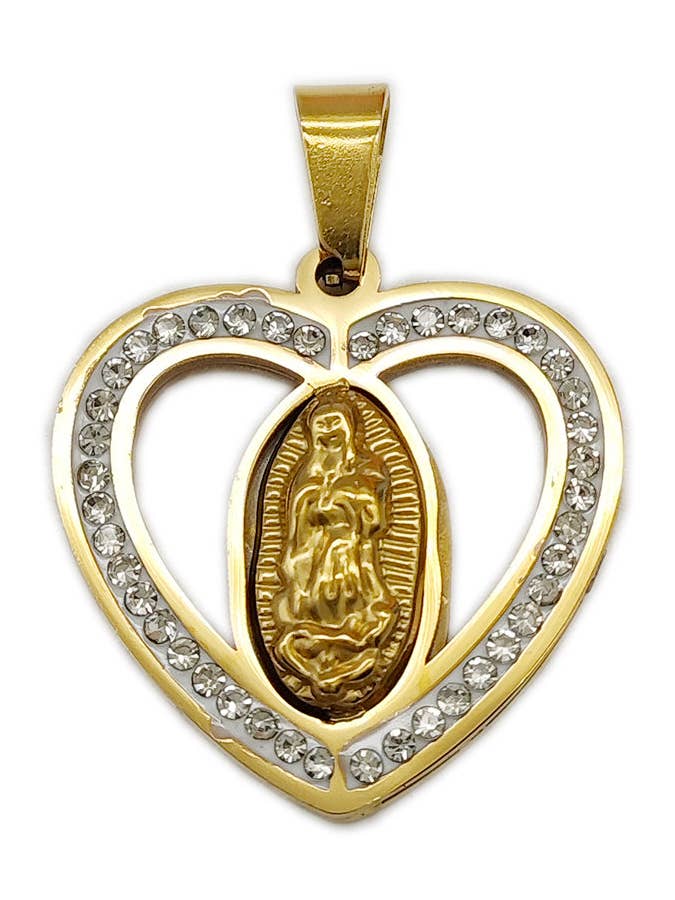 Hjärthänge i rostfritt stål med strass och Virgen De Guadalupe för wholesale av Lucylou Collection