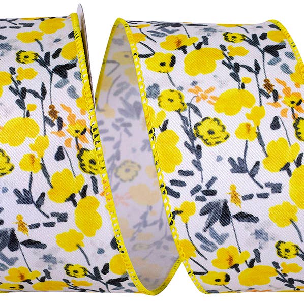 Wild Flower Amarillo Wired Edge, Yellow, 2-1/2 In, 10 Yards for wholesale by RELIANT RIBBON