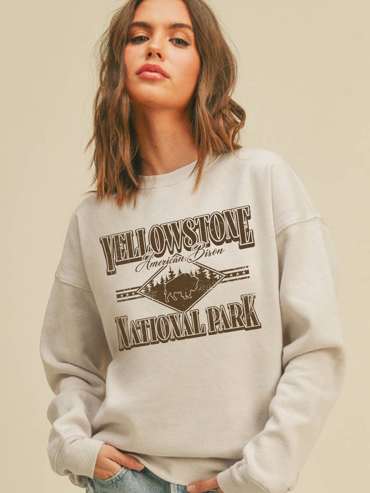 Camisola de Manga Comprida com Gráfico de Bisão de Yellowstone por atacado de Honestee