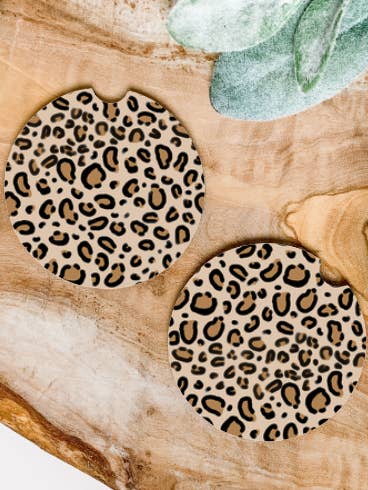 Leopard Tan | Car Coaster for wholesale by The Junkin’ Mamas