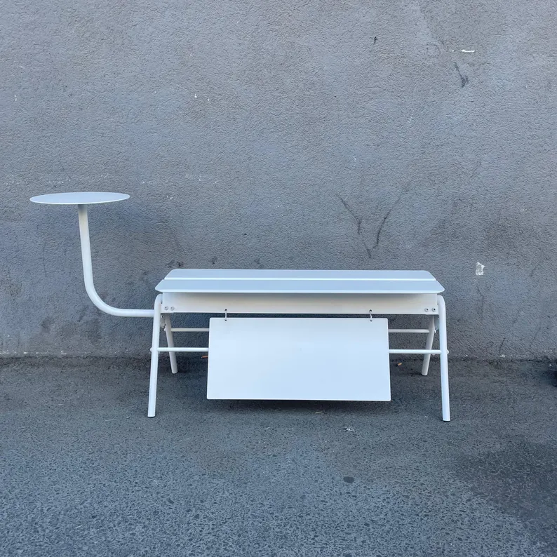 OtimSan - Wholesale Bankje - Moderne witte metalen cafébank met bordenhouder & optionele bijzettafels7