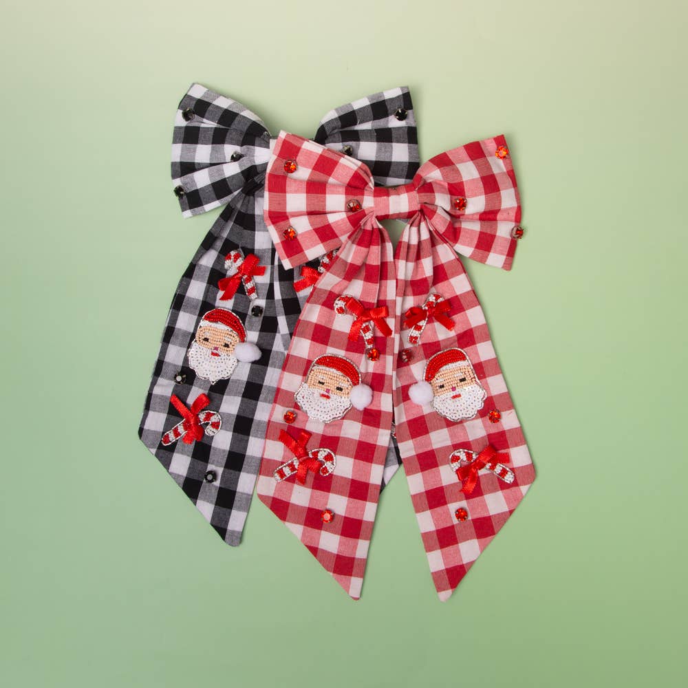 SP Sophia Collection - Wholesale Hair Bow - Women's - Checker Santa Claus Bow Barrette Clip2